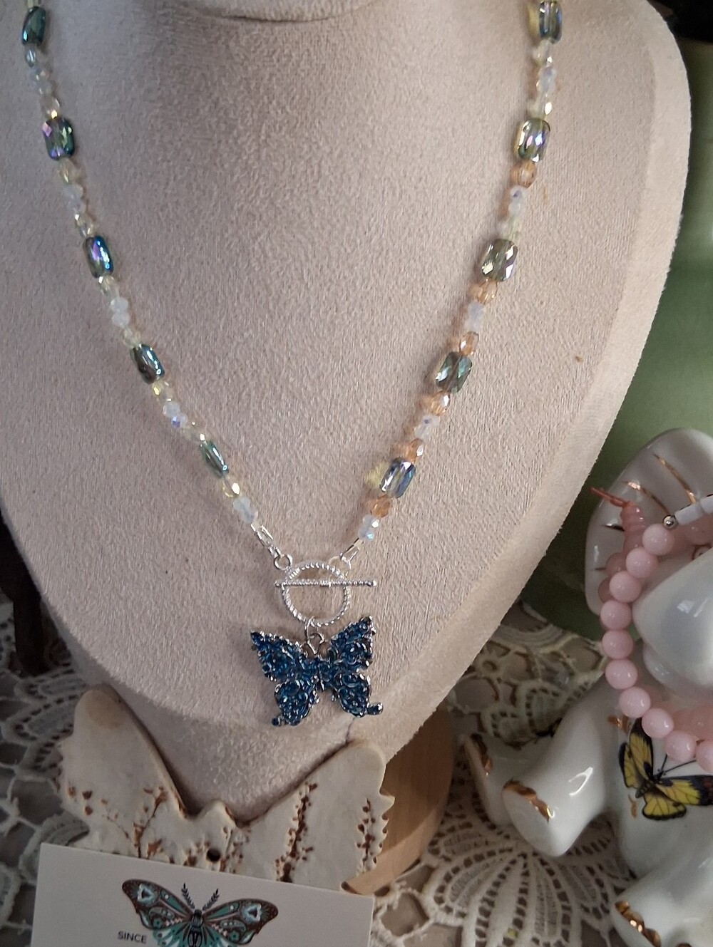 Blue Crystal Butterfly Necklace - Women Jewelry
